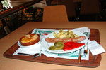 Lunch in La Cafeteria, Montserrat, Butifarra & peppers. Dessert is Crema Catalana (EUR 9.1) -- 6th July 2006