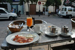 My first "proper" breakfast in the whole trip. Bacon & Eggs, OJ & Tea (EUR 6), Sevilla -- 12th July 2006