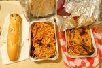 First meal in Tunisia. Takeaways (the restaurant there was hot and stuffy so eating-in was not an option) - chicken spaghetti + chef spaghetti (15 DT)