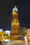 The 38m high clocktower in the Place du 7 Novembre 1987. Its lattice-worked, bronze-coated steel body was illuminated from within.