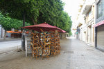 All the cafes were closed with chairs stacked up