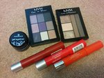 All lightly swatched, more than 95% left All sanitized Cdn $40 firmSet 1  NYX love in Paris be our guest maurice eye shadow  NYX love in Florence meet my romeo eye shadow Black essence gel eyeliner  Revlon ColorBurst matte balm 250Revlon ColorBurst matte balm 210Revlon Just Bitten Balm stain 0405 random new samples
