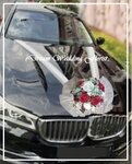 花車佈置(圓型吸盤款+蝴蝶結紗網), 配4個車門花 (大紅+白色) - 限時優惠價$498/套, 送紗網V帶