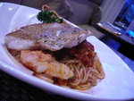 Grilled hahbut & seafood linguine $128 (set dinner)