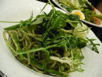 organic spaghetti with asparagus and french beans in pesto sauce