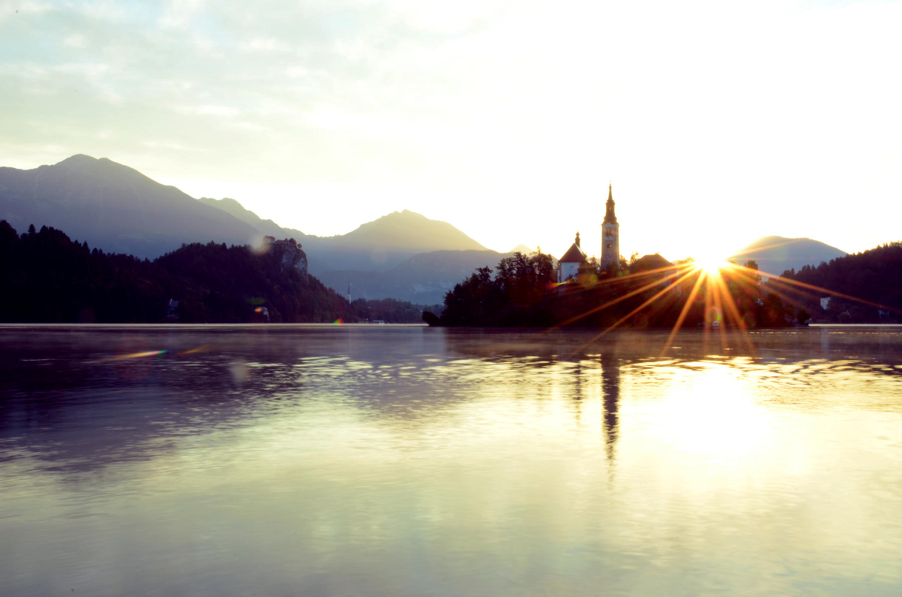 Bled Lake Slovenia church sunrise