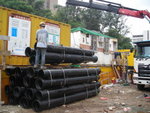 Delivery of drainage pipes on site